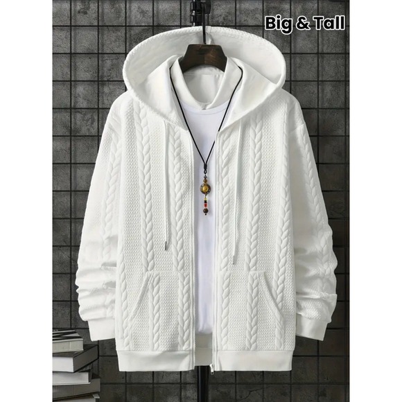 Men's SWEATER HOODIE  BIG 6XL FULL ZIP WHITE CASUAL OR DRESS - Picture 1 of 4